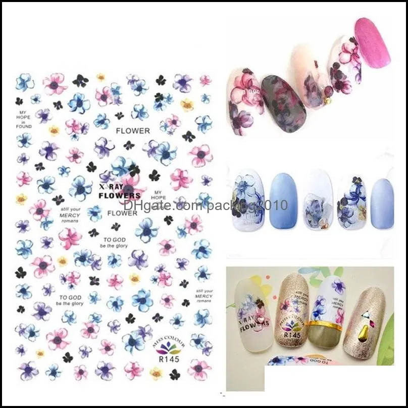 watercolor nail sticker multi color painting translucent halo dyeing flower pattern nails decal reusable manicure stickers 0 95ms