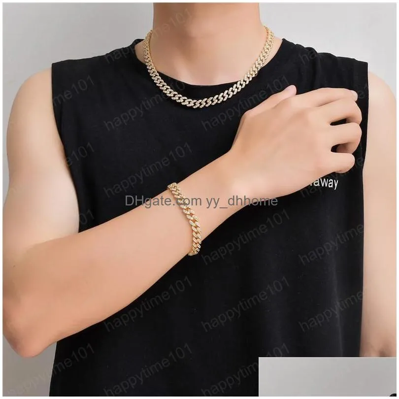 fashion gold plated bling ice out cz 9mm 7/8inch bling cuban chain bracelet for men women bracelet nice gift