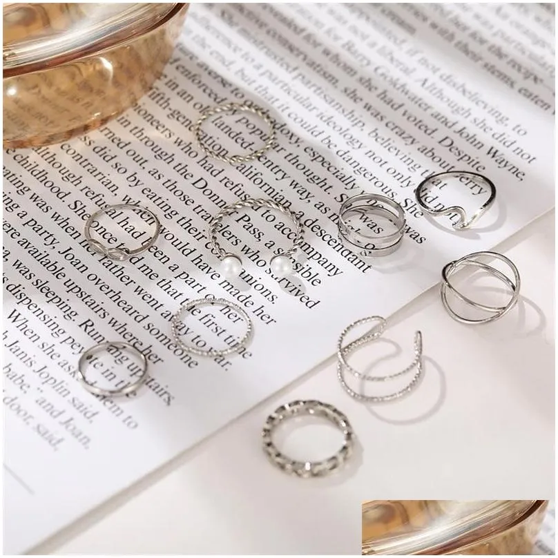 punk gold wide chain rings set for women girls fashion irregular finger thin rings gift female knuckle jewelry party 5609 q2