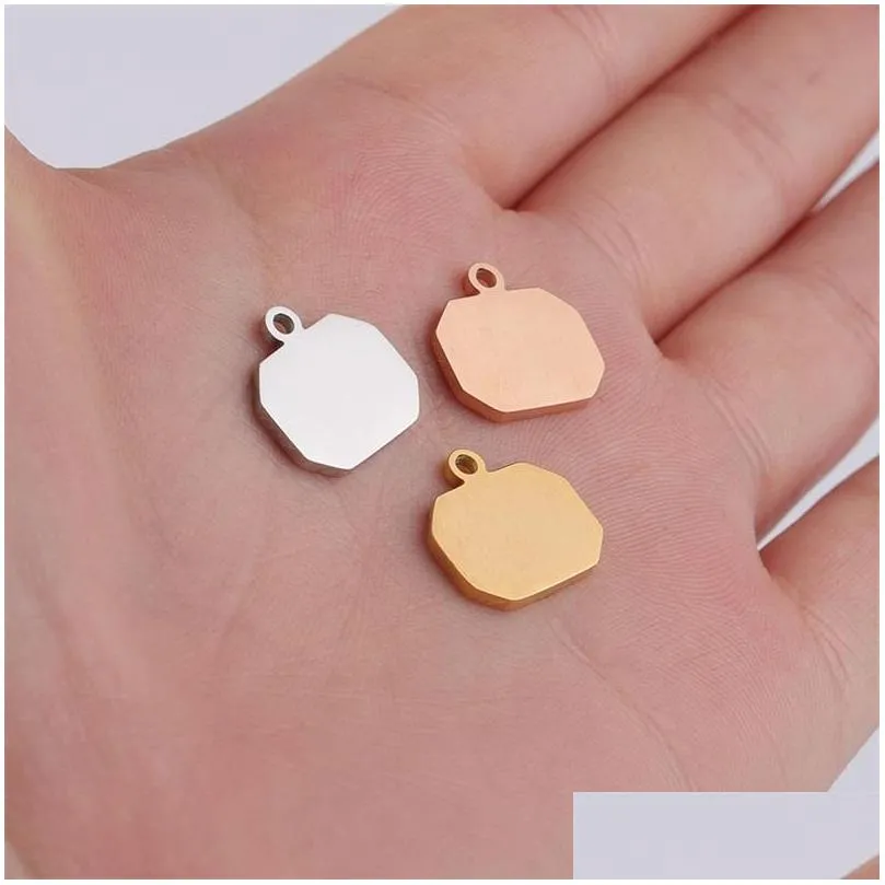 silver/gold/rose gold stainless steel blank rectangle charm for engrave octagon metal tag mirror polished wholesale 20pcs 2794 t2