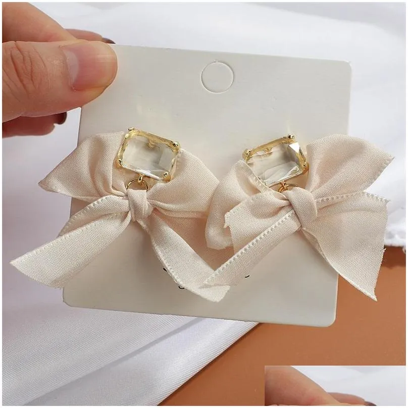  dangle earring korean sweet black white bowknot women earrings sweet fabric lace bow fashion jewelry gift 37 d3