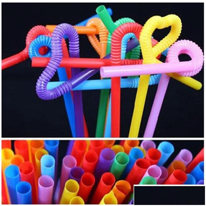 100pcs 26cm drinking straws colorful disposable plastic curved drinking fluorescent straw wedding birthday party decor bar drink accessories 20220829