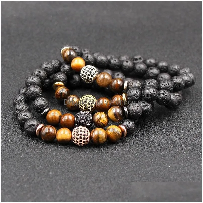 4 styles charm women natural black lava stone beads elastic bracelet tiger eye stone bracelet volcanic rock beaded bracelets