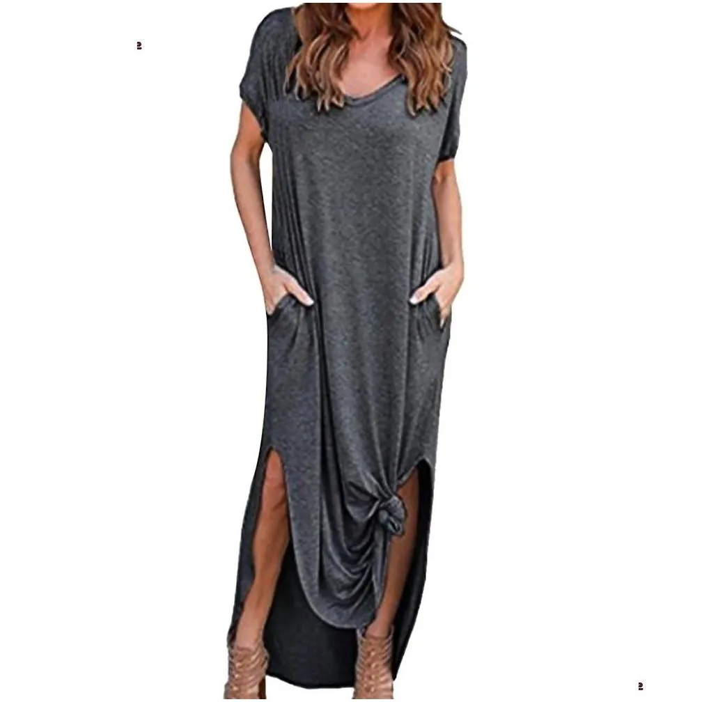 womens loose summer beach gallus short sleeves floorlength long dress g3 mx190723