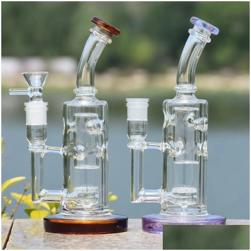 7.9 inch violet straight oil burner hookah water glass pipe colorful smoking glass beaker percolator bong fristted disc shisha tobacco dab rig pipes 14mm female
