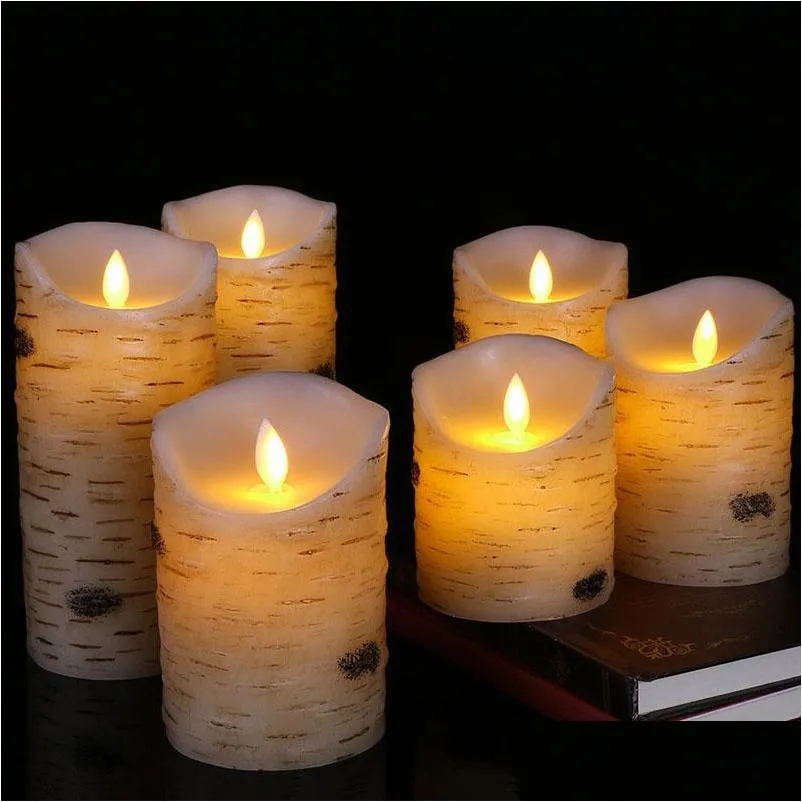 flashing candle candle birch 6 piece set birch bark battery candle simulation candle with remote timer
