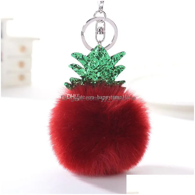 creative pineapples keychain 8cm key holder womenbag pendant cute pompoms keyring key chains christmas gifts 16 styles