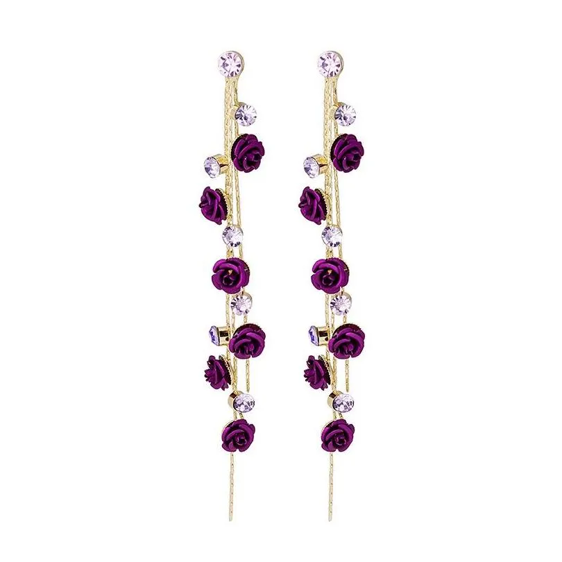 south korea web celebrity super fairy temperament elegant hyun fashion fashion earrings delicate purple flowers rose earrings 5641 q2