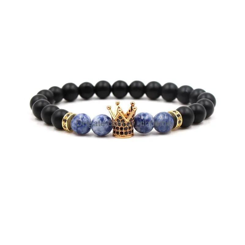 8 options 10mm zircon crown black lava stone beads essential oil diffuser bracelet balance yoga pulseira feminina buddha jewelry