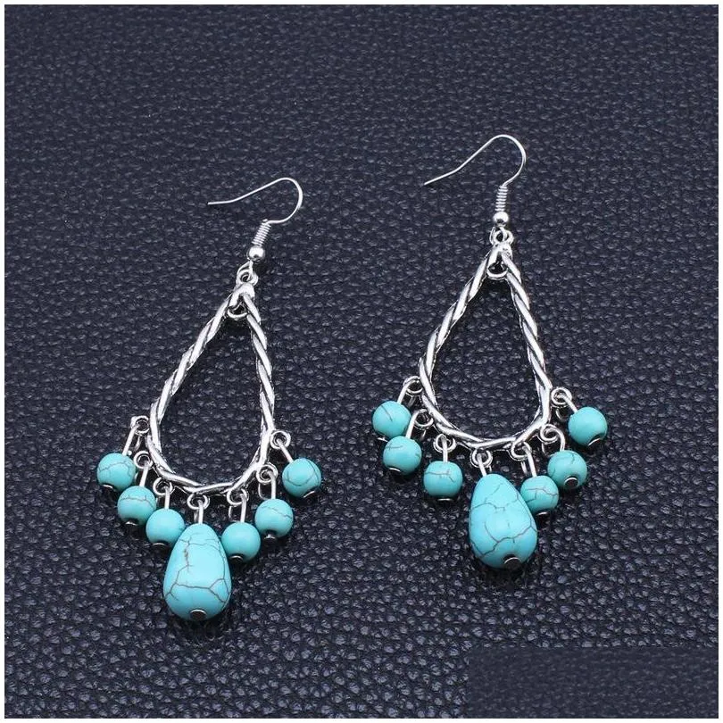 1 color fashion bohemia tibet silver water drop turquoise dangle earrings jewelry design c3