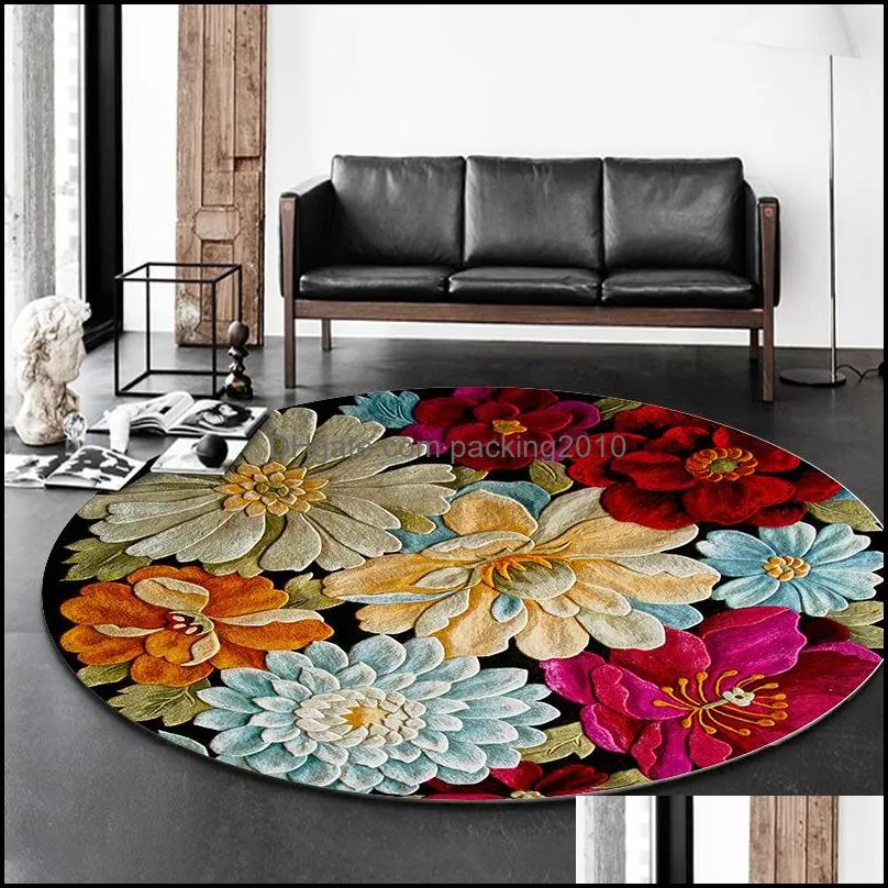 3d flowers printed round carpet soft carpets for living room antislip rug chair floor mat for home decor 2200 v2