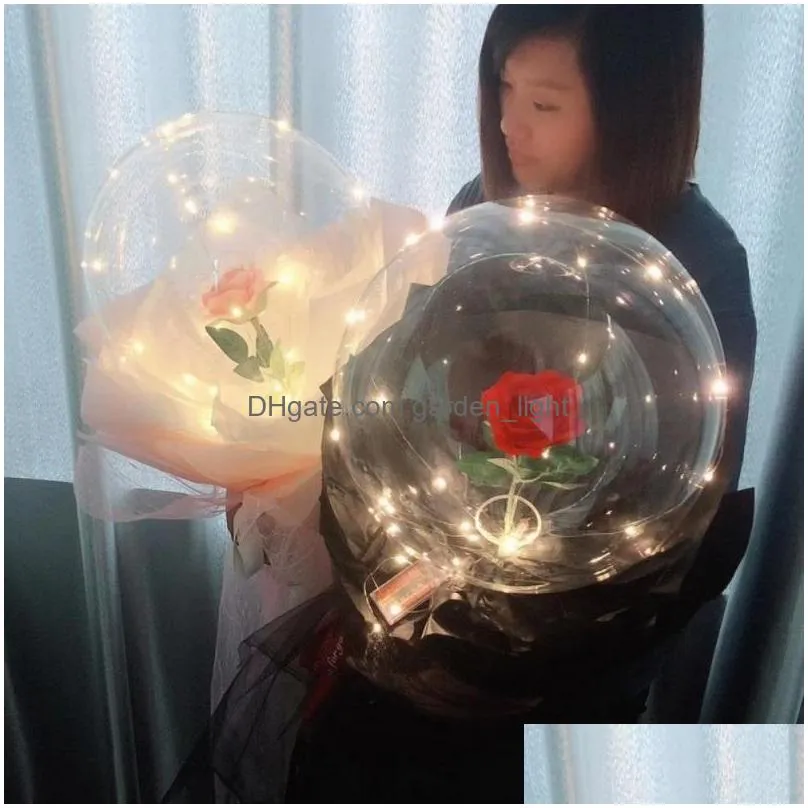 led luminous balloon rose bouquet transparent bobo ball rose valentines day birthday party wedding decoration balloons toys kids