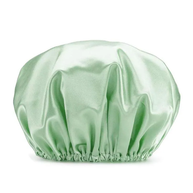 thick shower satin hats bath shower caps hair cover double waterproof pure color kitchen shower caps 5700 q2