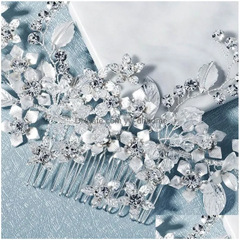 elegant handmade copper flower leaf rhinestones hair comb luxury bride wedding headband women hair jewelry accessories