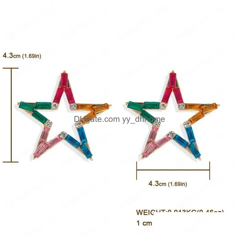 rainbow rhinestone star charms big stud earring for women fashion jewelry collection earrings accessories