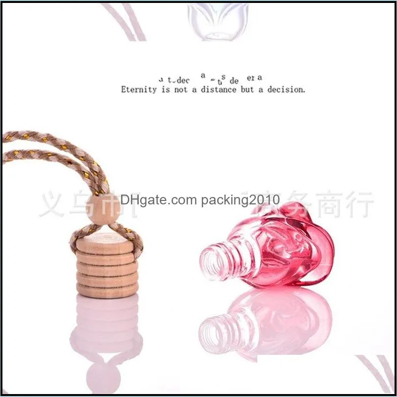 rose car perfume bottle air freshener  oil diffuser empty glass exquisite automobile pendant hanging bottles 1 4js