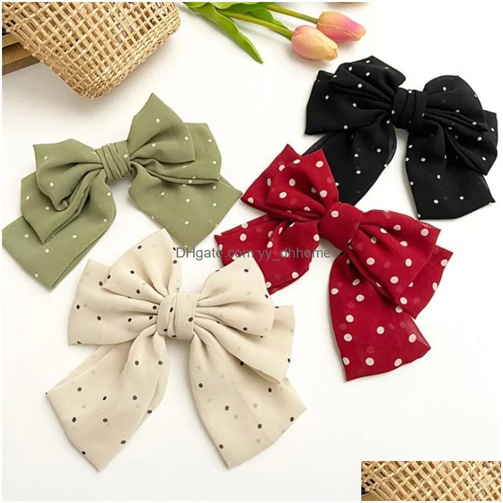 fashion red wave point big bow cloth hair ties hair scrunchie hairpin woman elegant hair accessories party headdress