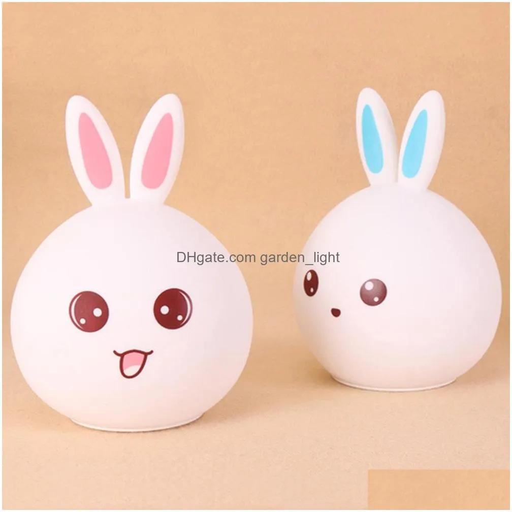 children night light lamp silicone touch sensor rabbit led lamps color changing breathing light christmas gifts bedside lamps for
