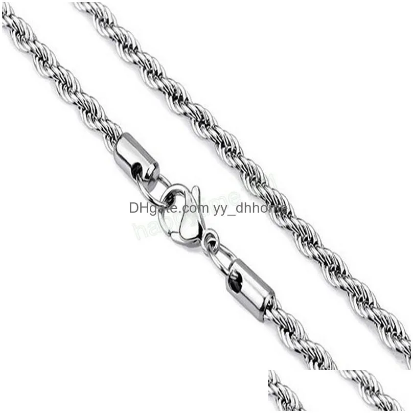 4 colors stainless steel 3mm twisted rope chain party favor womens choker necklace for men hiphop necklace jewelry gift