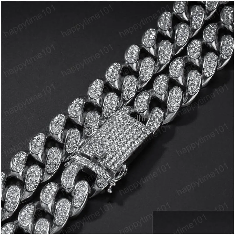  sale trendy men women bracelet 20mm 7/8inch gold silver color bling rhinestone cuban bracelet for men gift