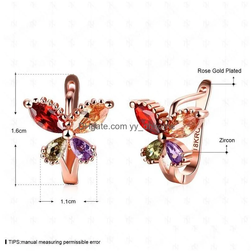 18k rose gold plated charm butterfly clip earrings with zircon fashion party gift jewelry for women