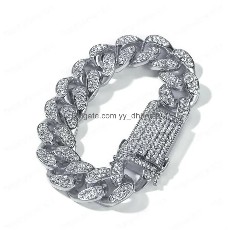  sale trendy men women bracelet 20mm 7/8inch gold silver color bling rhinestone cuban bracelet for men gift