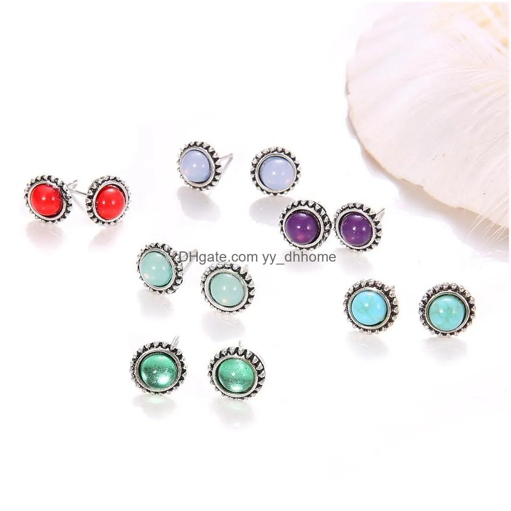 12 pcs/set bohemian fashion retro gems geometric round earrings set women charm jewelry accessories christmas gifts