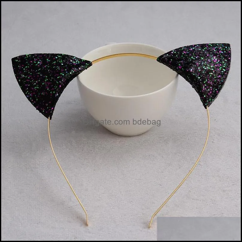 lovely cat ears head hoop hats gold flash powder hair hoops female style sequins hairs ornament korean edition color mix 1 3yc k1