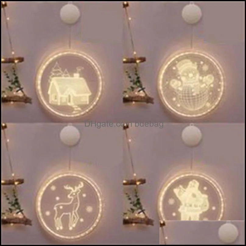 3d indoor decorate coloured lights merry christmas words santa claus reindeer pattern stickable circular lamp string 19cy j2