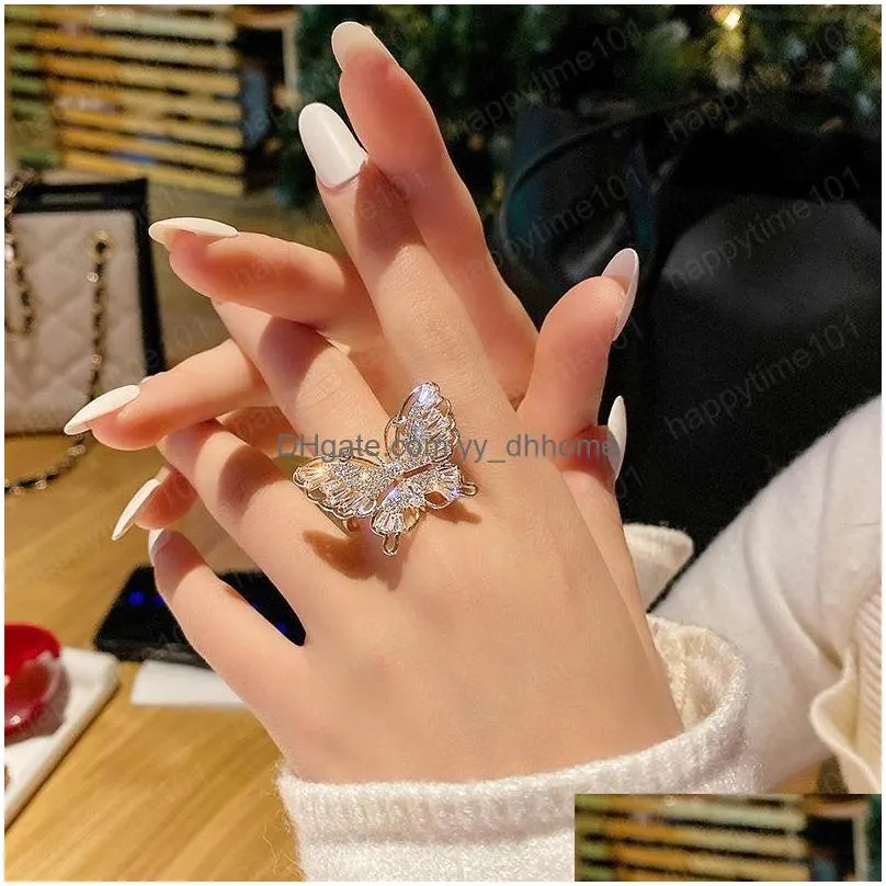 luxury rhinestone butterfly ring for women ladies crystal gemstone butterflies open rings engagement party jewelry gift