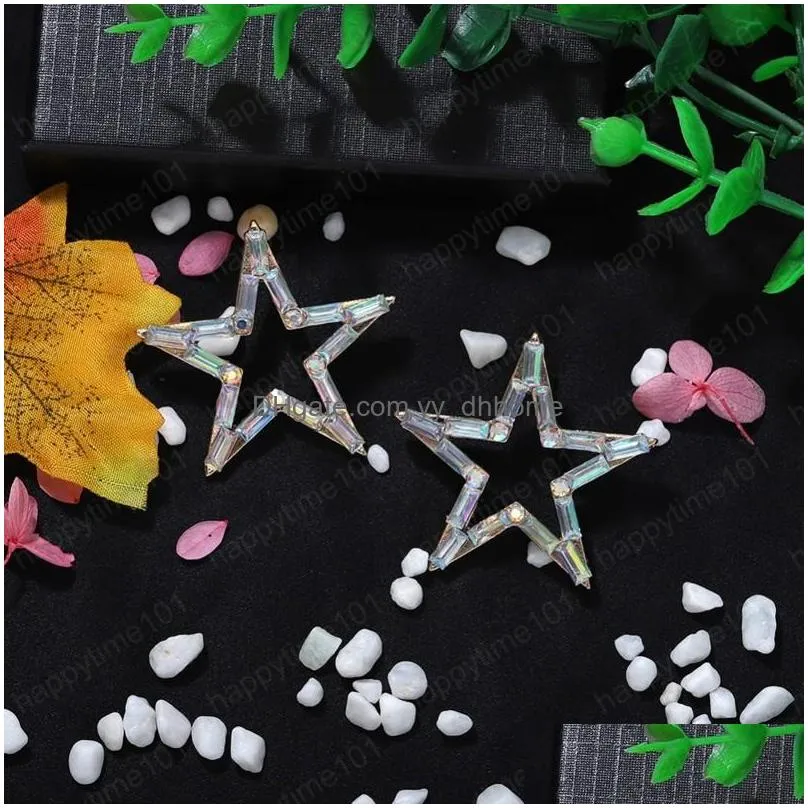 rainbow rhinestone star charms big stud earring for women fashion jewelry collection earrings accessories