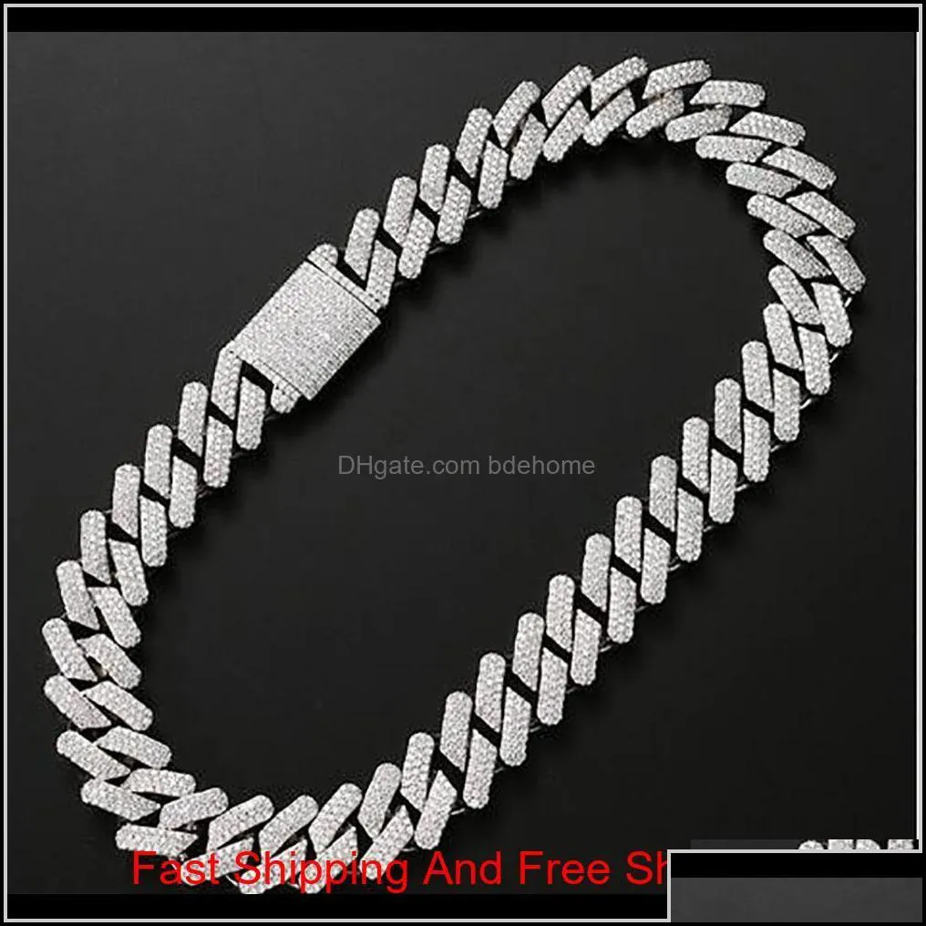 20mm diamond  prong cuban link chain choker necklace bracelets 14k white gold iced icy cubic zirconia jewelry 7inch24inch cuban