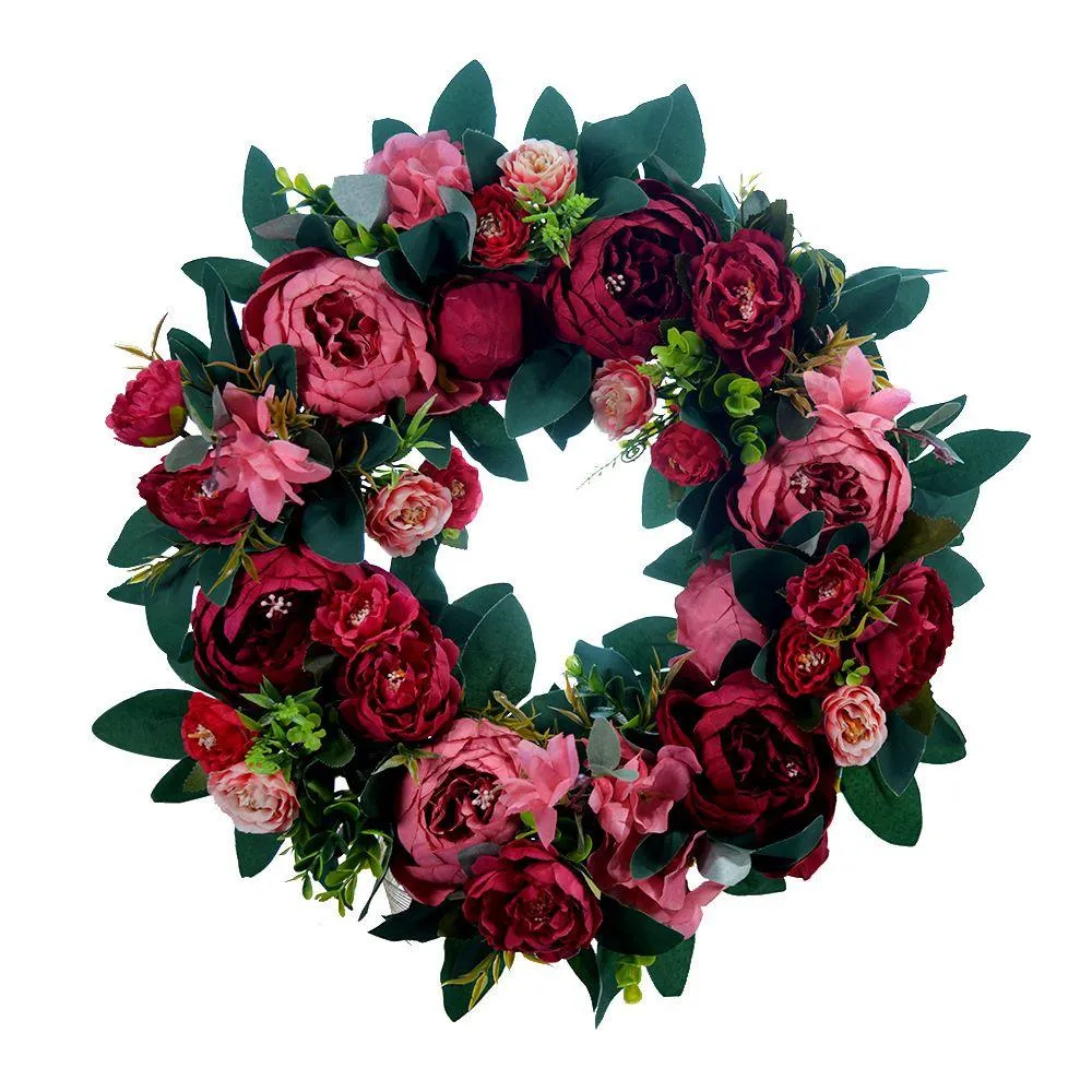 wreaths artificial peony flower wreath for front door farmhouse welcome door wall window wedding birthday party home decor 1260 v2