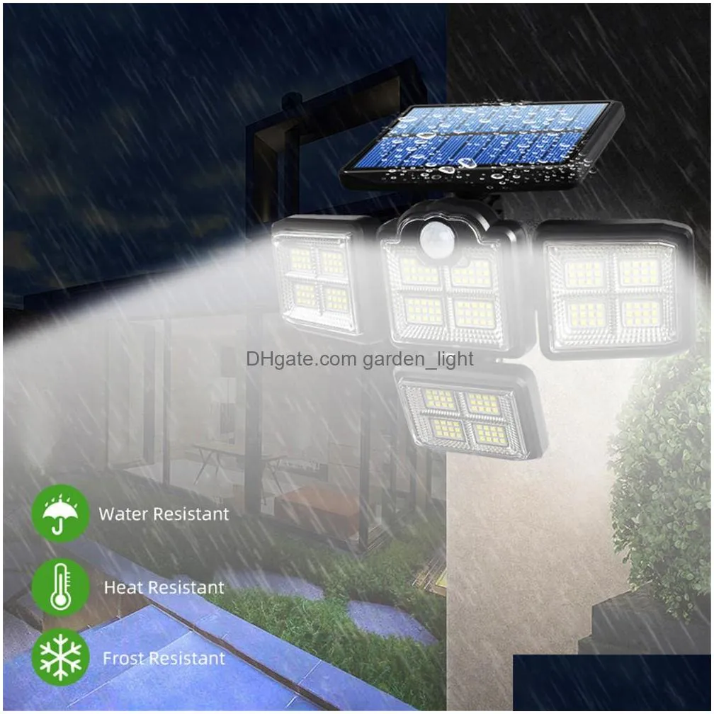 led solar lights 192 198 cob outdoor motion sensor 4 heads 3 modes garden wall lamp ip67 waterproof landscape security lighting