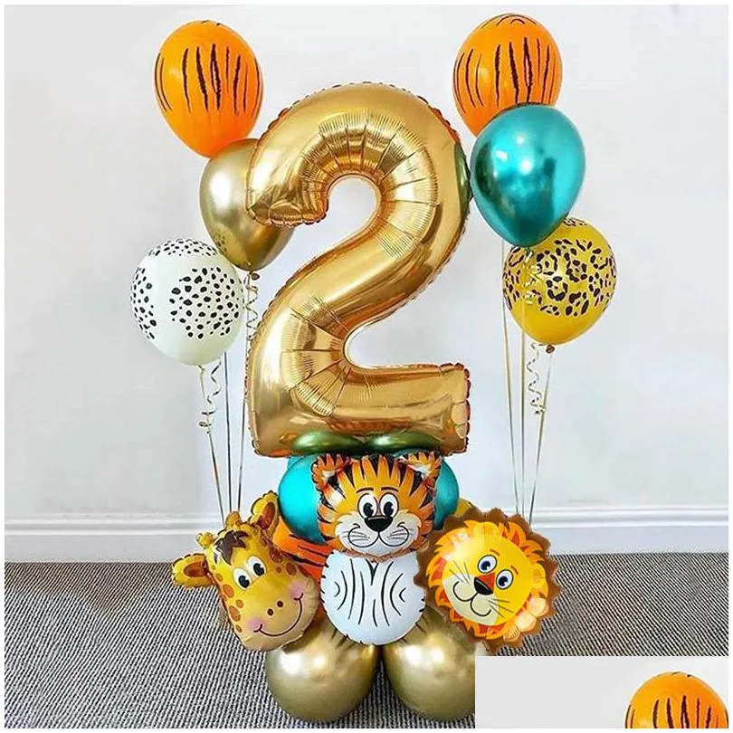 18pcs jungle animal balloons set chrome metallic latex balloon 32inch gold number globos kids birthday party baby shower decor 3126 t2