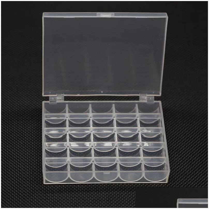 25pcs clear sewing machine bobbin spool tools empty bobbins spools plastic storage box for home sewing accessories tool h1