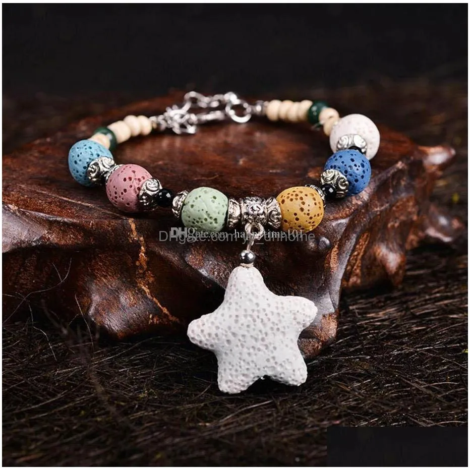 fashion colorized natural lava stone beads bracelet perfume essential oil diffuser bracelet star charms accessories jewelry women