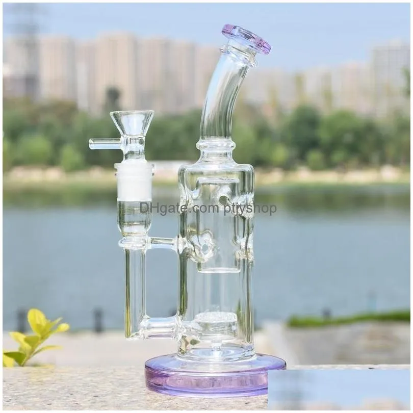 7.9 inch violet straight oil burner hookah water glass pipe colorful smoking glass beaker percolator bong fristted disc shisha tobacco dab rig pipes 14mm female