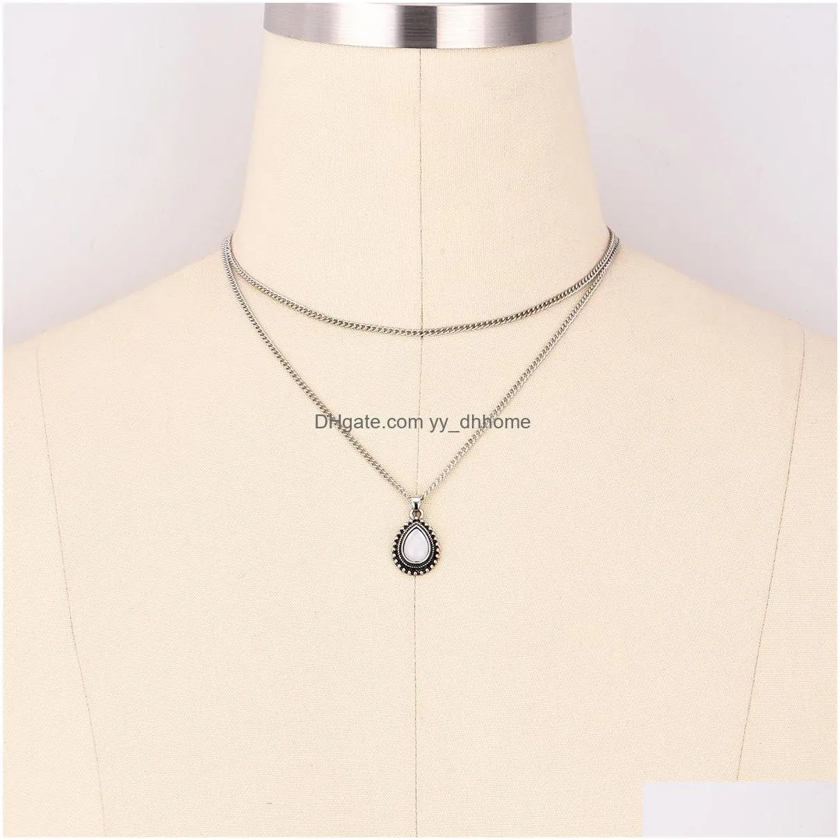  fashion double horn necklace crescent water drop necklace boho jewelry minimal girlfriend gift