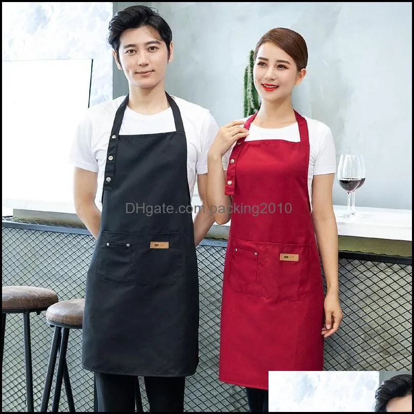 waterproof halter pinafore big pocket multi color restaurant working clothes metal snap fashion apron men women high quality 13ss p2