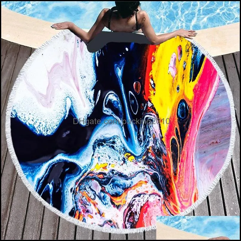 printing circular beach large towel microfiber tassels multi designs bath shower towels abstract marbling yoga mat 25ls l2