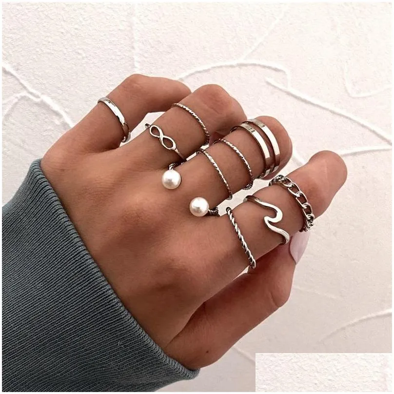 punk gold wide chain rings set for women girls fashion irregular finger thin rings gift female knuckle jewelry party 5609 q2