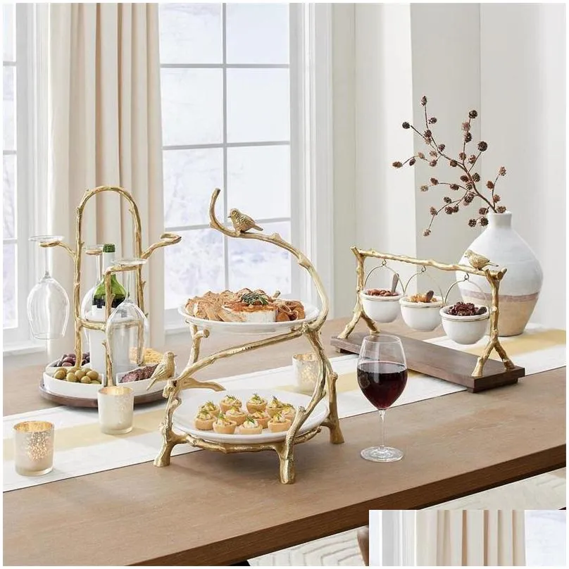 dishes plates gold oak branch snack bowl stand christmas candy decoration display home party specialty rack 5743 q2