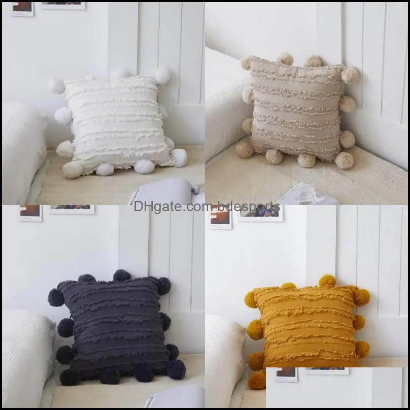seat floral tassels pillow cover with pompom yellow grey white decorative cushion cover home decor throw pillow case 45x45cm lls 67 g2