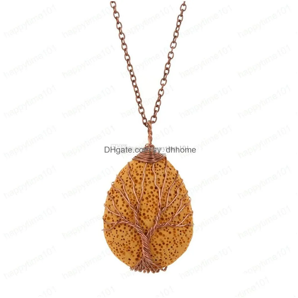  high quality natural volcanic stone water drops necklaces tree of life pendant necklace fashion women charm jewelry gift