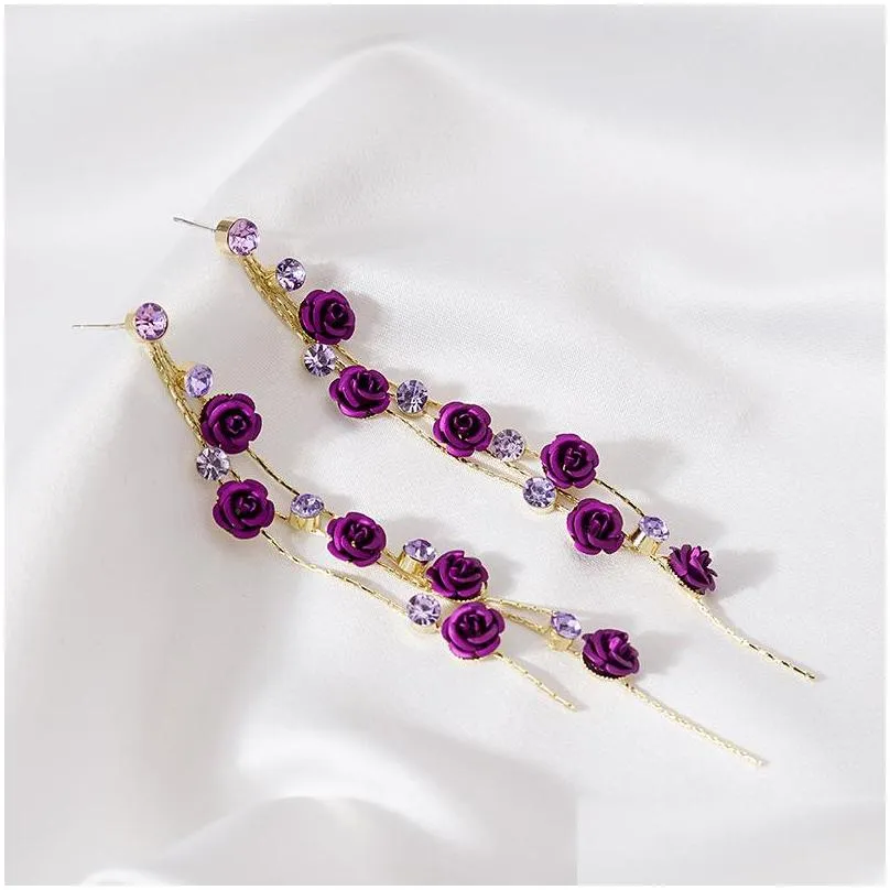 south korea web celebrity super fairy temperament elegant hyun fashion fashion earrings delicate purple flowers rose earrings 5641 q2