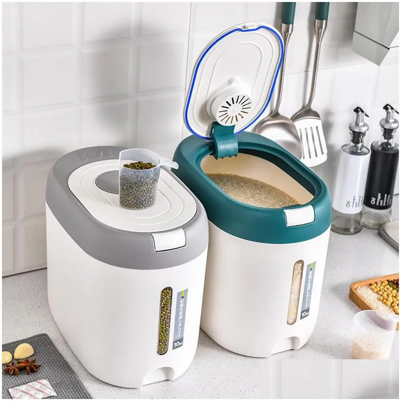 storage bottles and jars airtight rice dispenser 10l food container automatic flip cover bucket for cereal grain flour pet countertop 818