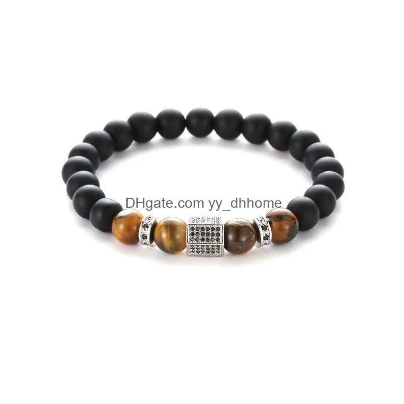4 colors trendy 8mm black stone pave cz hexagon prism charm bracelet men women bracelet jewelry pulseira jewelry