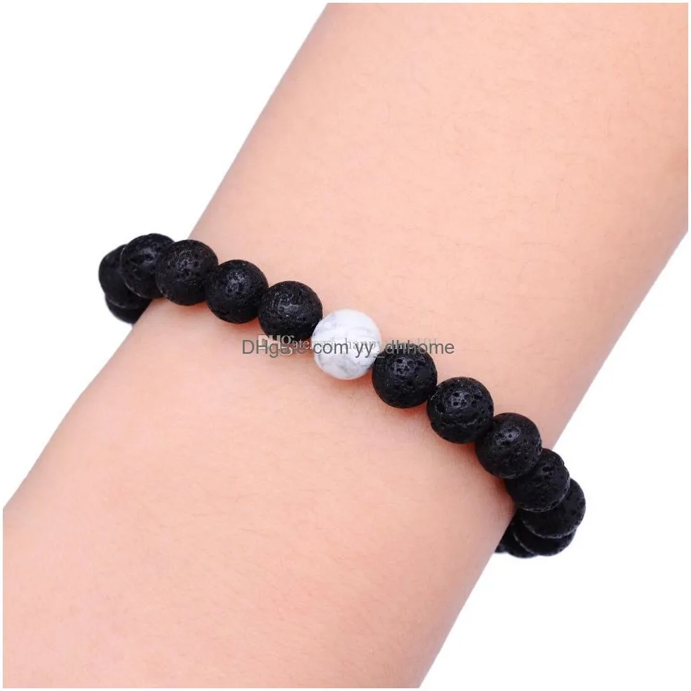 8mm white black lava stone  oil diffuser bracelet woven hand strings bracelets for women jewelry