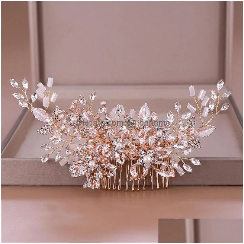 trendy rose gold rhinestone wedding hair combs hair accessories for bridal crystal headpiece ornaments wedding jewelry
